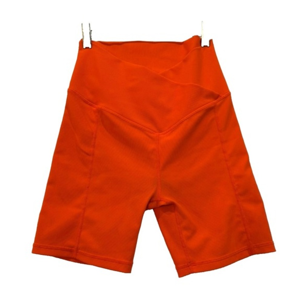 WILO Orange Biker Workout Shorts‎ Ribbed Criss Cross Waist Size S / XS